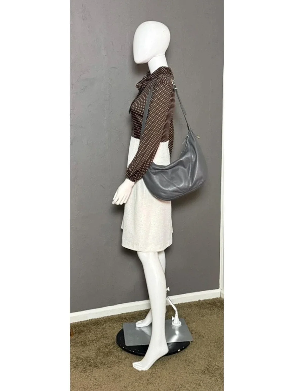 1990's Hobo Bag Gray Leather Minimalist Shoulder Bag from Anne Klein